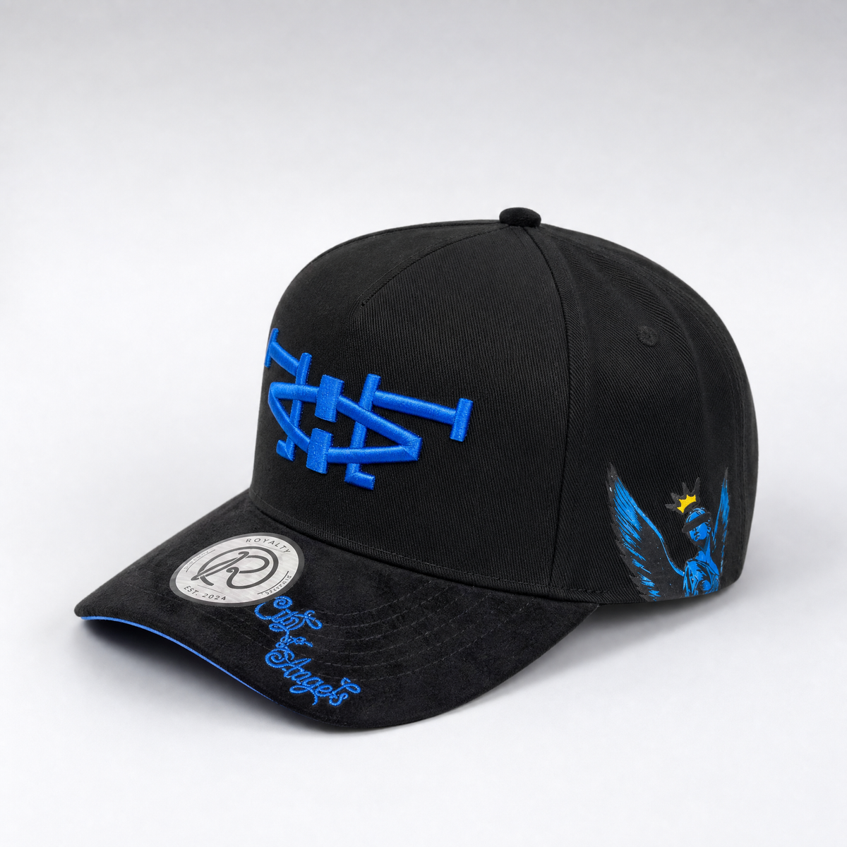 The 213 Snapback Champions Edition — City Kings Drop | Three-quarter view showing crowned angel side detail