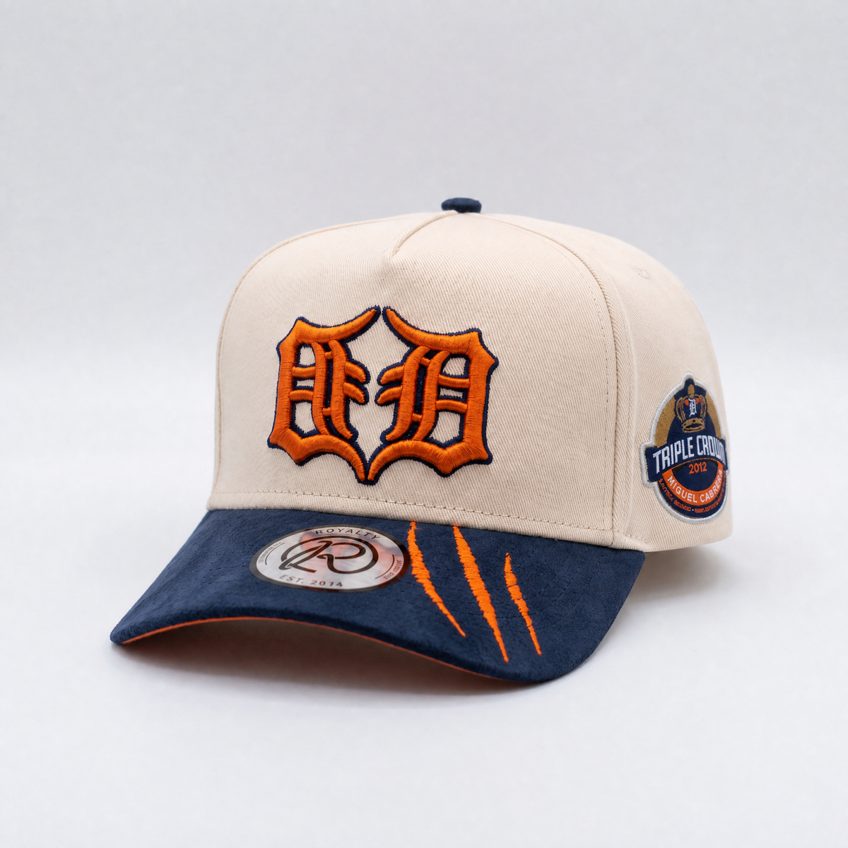 The 313 Snapback — City Kings Drop | Three-quarter front view | Cream crown navy suede brim