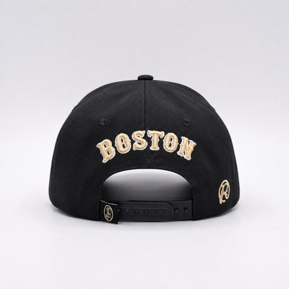 The 617 Snapback — City Kings Drop | Back view showing Boston script embroidery in gold and cream