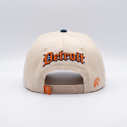The 313 Snapback — City Kings Drop | Back view showing Detroit old-English script embroidery